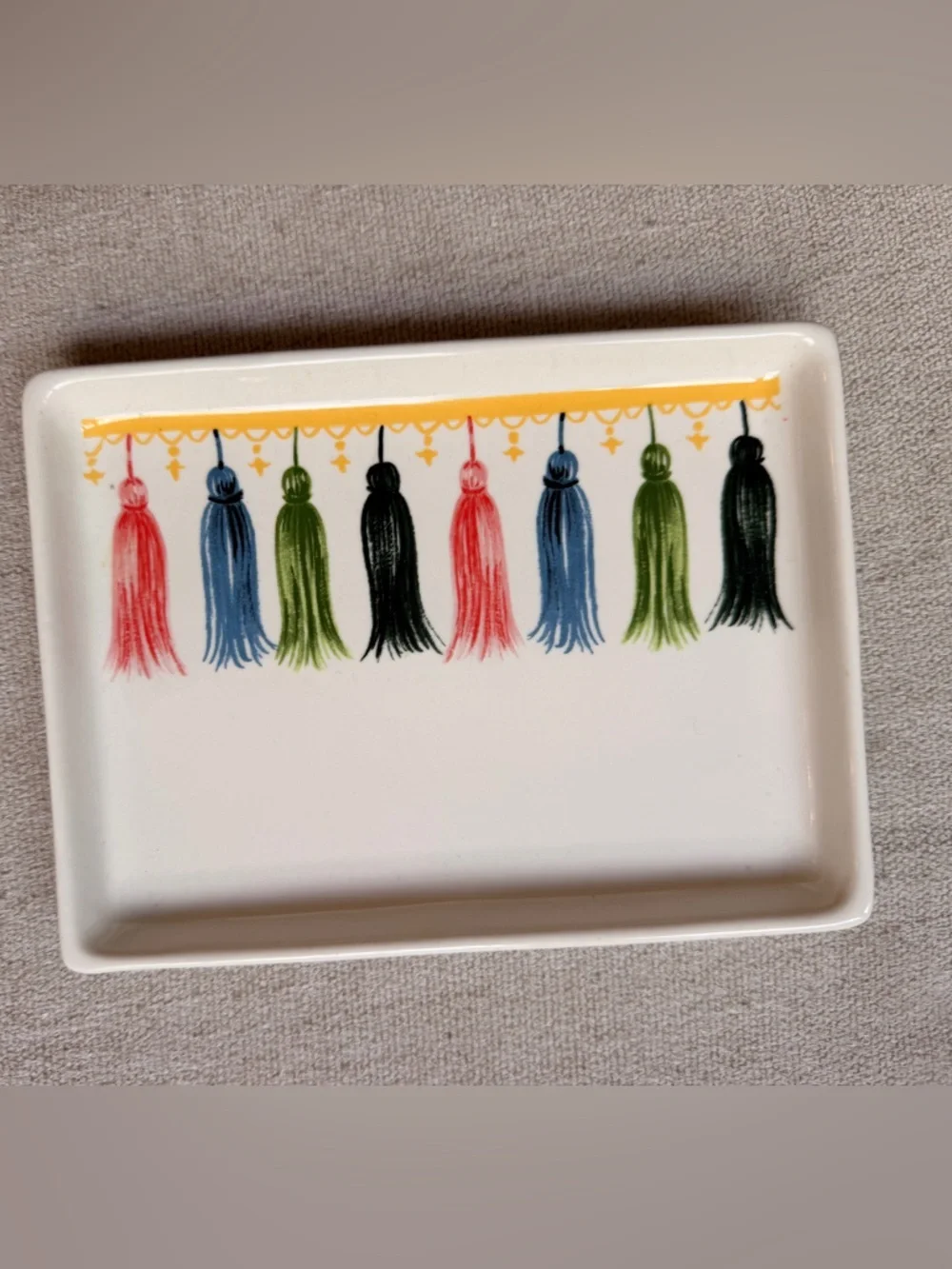 Magnolia Tassel Trinket Tray in Pink, Blue, Green, Black and Gold